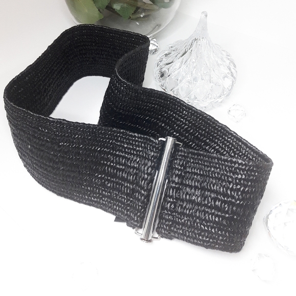 90's-Y2K🖤Boho High Waist Black Stretchy Woven Belt - Picture 3 of 6